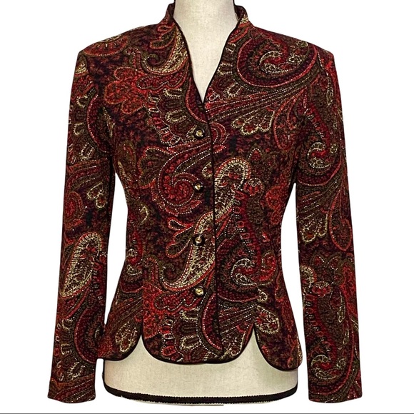 K Petite Jackets & Blazers - K Petite Blazer 8P Paisley Gold Lamé Jacket